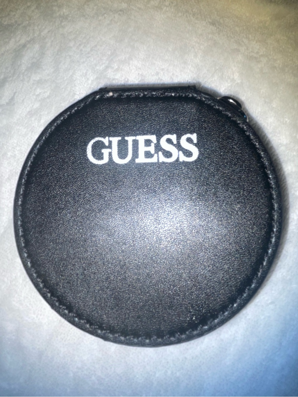 GUESS Black Round Leather Coin Pouch with White Logo